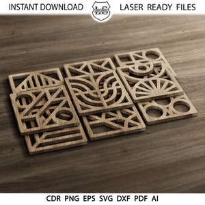 56 geometrische onderzetters SVG, vierkante onderzetters DXF, Eps, onderzetters voor hot, Laser Cut Coasters, Glowforge bestanden, Plasma, Cricut Cutting File svg