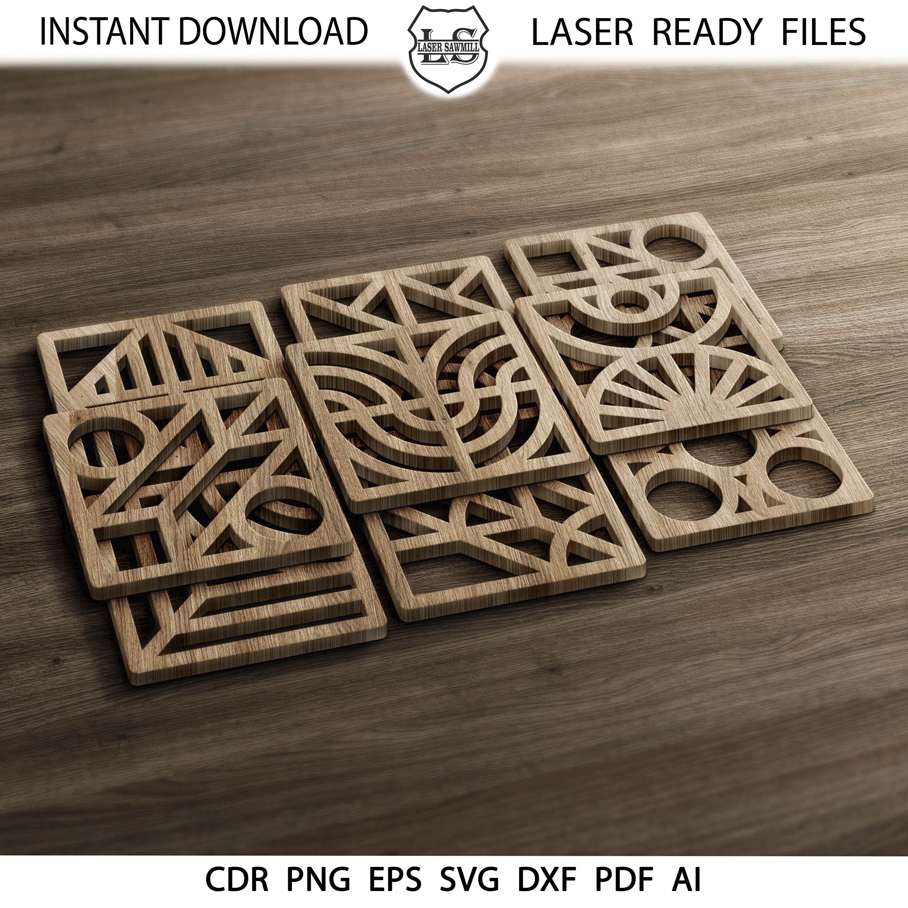 Geometric Square Coasters SVG DXF EPS - Laser Cut Glowforge Cricut ...