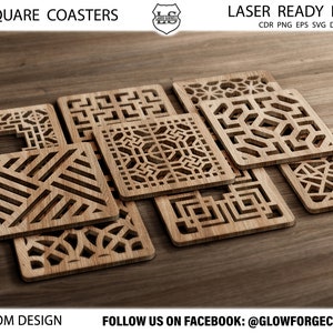 24 Square costers, svg Panels collection, Geometric mandala,square patterns. Vector files, for laser cut, cnc. CDR, DXF, EPS, coasters