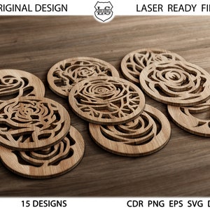 15 circle Rose Coaster, Rose Coasters svg, Custom rose coasters svg cdr eps png. Laser cut dxf files for Digital files - Instant download