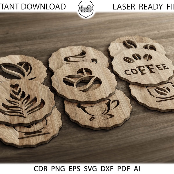 12 SVG Round Coffee Trivets Tea Coaster Trivet Decor Glowforge Vector Digital DXF Archivos Descargar Corte Láser CNC Cricut Maker