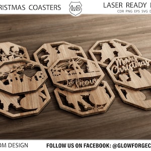 Christmas coasters cut files, 20 Christmas Coasters SVG - Christmas Decors Svg Dxf Eps Png - Coaster Laser, Christmas coaster designs