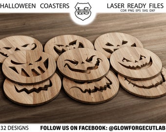 32 Halloween Pampkin Wood Metal Coaster Trivet Wall Decor Templates Vector Digital SVG DXF Files Download cnc Laser Cutting Plasma Cricut