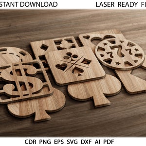 19 Casino Jugando Coasters Grill Para Glowforge Trivet Plantillas SVG DXF Archivos Descarga instantánea Archivo Glowforge Corte Plasma Cricut Maker