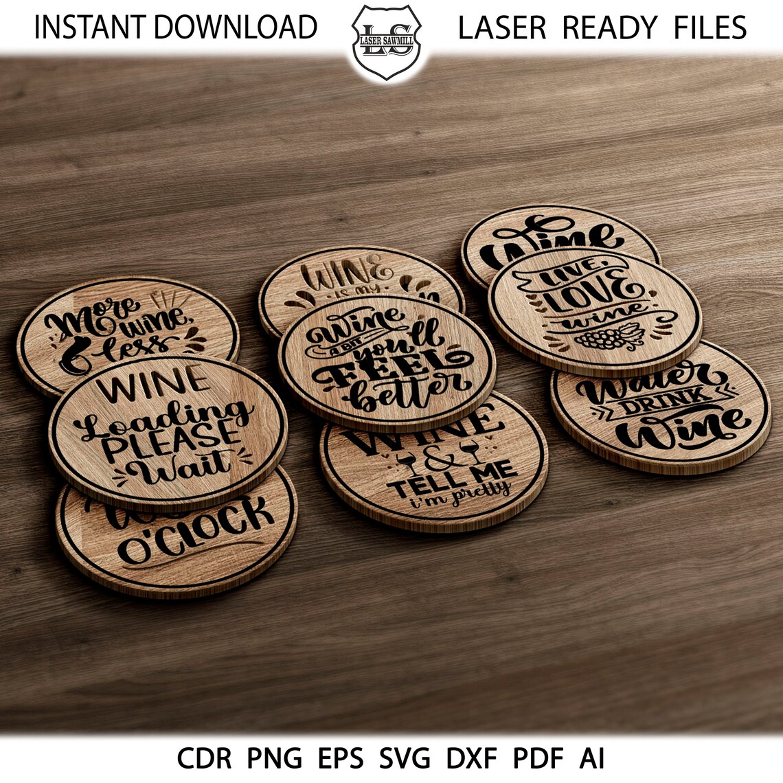 Insult Coasters Vector 20 Wine Coasters, Wine Round Coaster Grill Trivet Templates Wine Quote ...