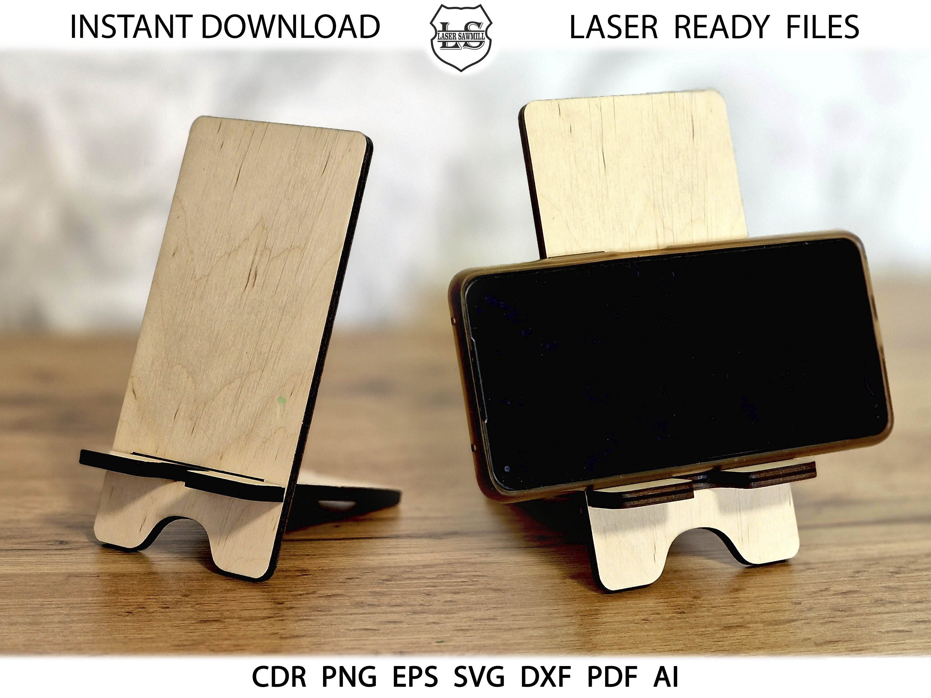 Laser Cut Phone Stand - Phone Holder Digital File Bundle for Laser