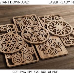 18 Square Coaster dfx, svg, cdr, eps, Coasters para caliente, Glowforge laser cut coasters Silueta de diseño para Laser Plasma, Cricut Cutting File
