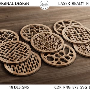 18 Round Wood Coaster | Trivet | Wall Decor | Templates Vector Digital SVG DXF Files Download Laser Cutting Plasma Cricut