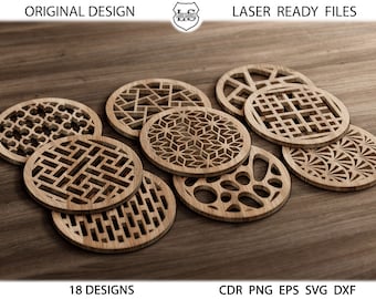 18 Round Wood Coaster | Trivet | Wall Decor | Templates Vector Digital SVG DXF Files Download Laser Cutting Plasma Cricut