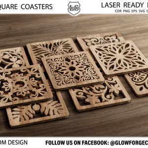 20 Square Coaster dfx, svg, cdr, eps, Onderzetters voor hete, laser gesneden onderzetters vierkant, Ontwerp silhouet voor Laser, Plasma, Cricut Snijbestand