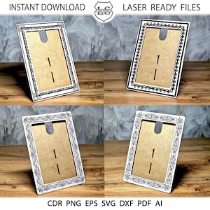 Laser Cut Frame SVG DXF, Multilayer Frame Svg, 4x6 Picture Frame Svg, Layered Vintage Frame Dxf, Enfraved Frame SVG, Glowforge Frame Svg