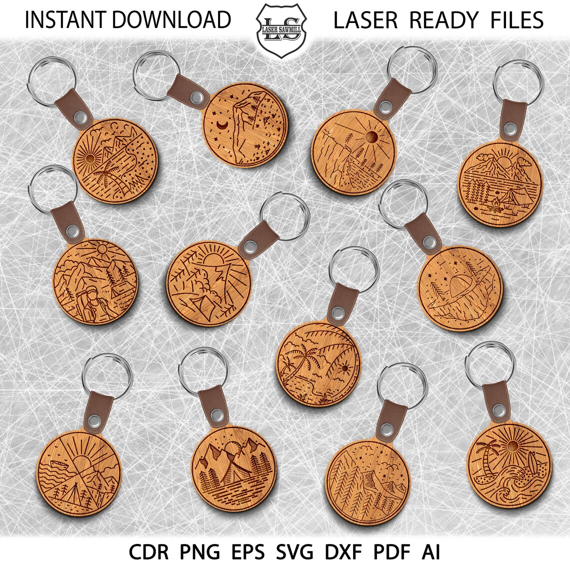 Landscape Keychain Landscape Keychain SVG Bundle for Laser Cutting - Wood Travel Camp ...