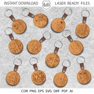 Llavero para corte por láser SVG, Llavero SVG, Llaveros de madera Paisaje SVG Llaveros de viaje Campamento regalos de viaje Glowforge svg Archivo cortado por láser