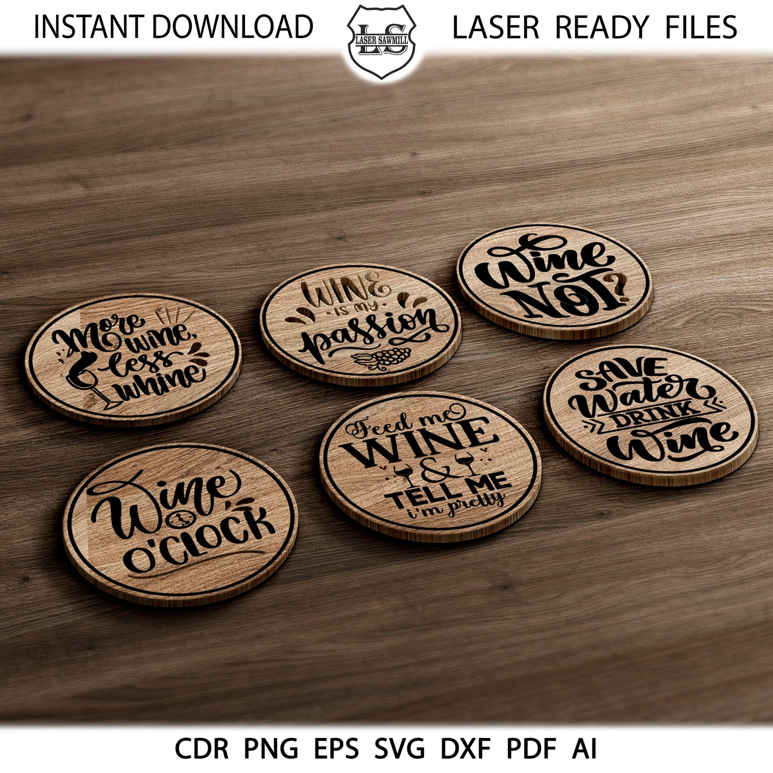 Insult Coasters Vector 20 Wine Coasters, Wine Round Coaster Grill Trivet Templates Wine Quote ...
