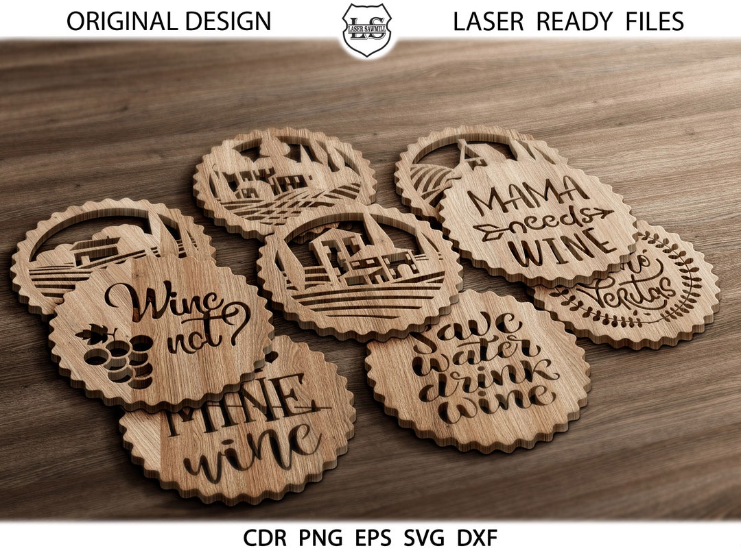 12 Wine Drink Wood Coaster INSTANT DOWNLOAD Digital Files, Svg Wood