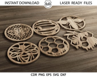 Plantillas de posavasos y salvamanteles con temática de abejas para corte láser, CNC y Cricut (archivos SVG y DXF)
