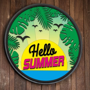 Hello Summer sign- SVG Laser file - Glowforge file - Hello summer door hanger cut file - Digital Download