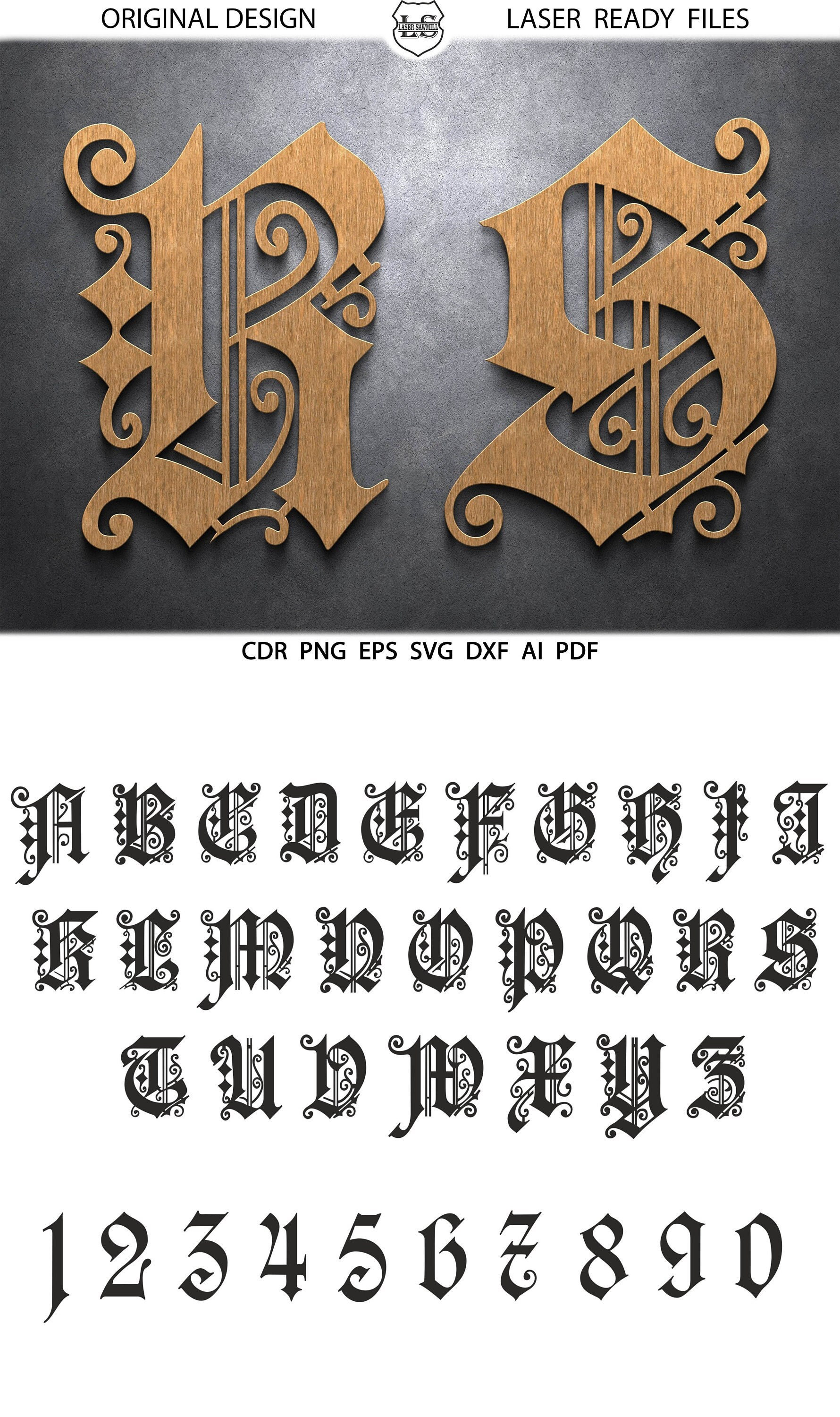 A-Z Old English Alphabet SVG Gothic Letter Monogram Letters