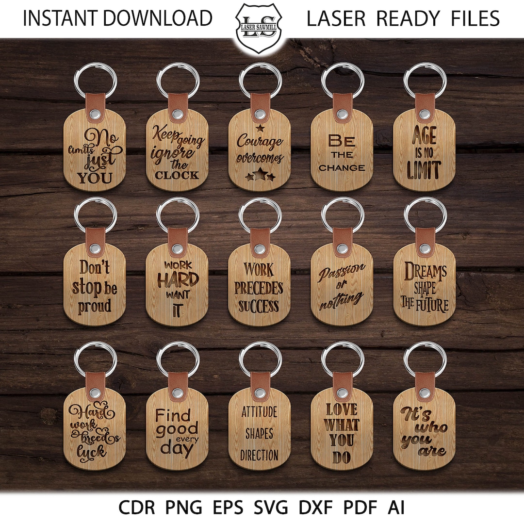 Motivational Keychain SVG Bundle - Inspirational Quotes Wood Laser Cut ...