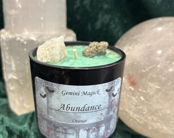 Abundance Intention Candle | Crystal Candle | Luck, Prosperity, Wealth | Witchy Candle | Money Candle | Spiritual Candle | Candle Magick