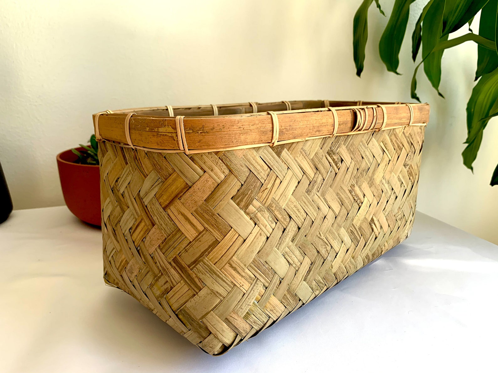 Large Bamboo Planter Box / Indoor & Outdoor Plant Basket/ Etsy