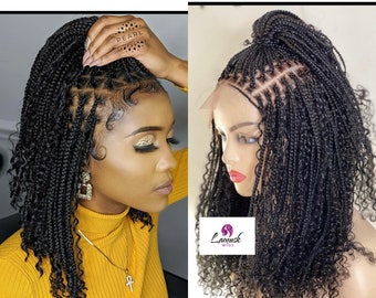 Ready to ship, Knotless goddess bob wig, braided wig,boho braids, goddess braided wigs for black women,cornrows box braid short braidswig