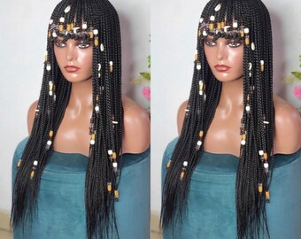 WIG CLEO //African hairstyles, braided wig with bangs, braided wig with beads, fringe wig, wigs for black women, braid wig, braided wig,