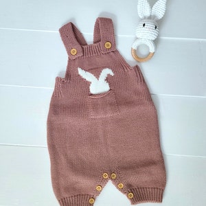 Easter Baby Romper Baby Girl Bunny Outfit Newborn Custom Gift Set Personalized Wooden Rattle Infant Knit Overalls Spring Photo Shoot Prop