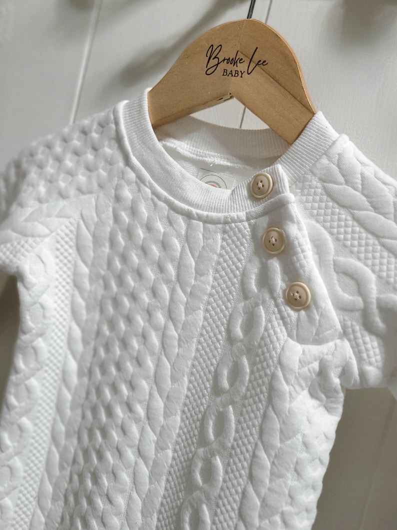 Baby Cable Knit Sweater All in One Bodysuit, Thick White Cable Sweater