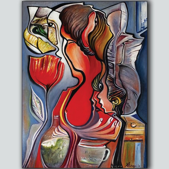 Portrait Lady in Red Abstract Painting Wall Art Digital Etsy