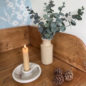 Wee-Willie-Winkie Candle Holder Dragonfly Crackled Glaze Hand Thrown In Suffolk
