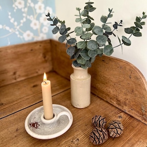Wee-Willie-Winkie Candle Holder Bee Crackled Glaze Hand Thrown In Suffolk