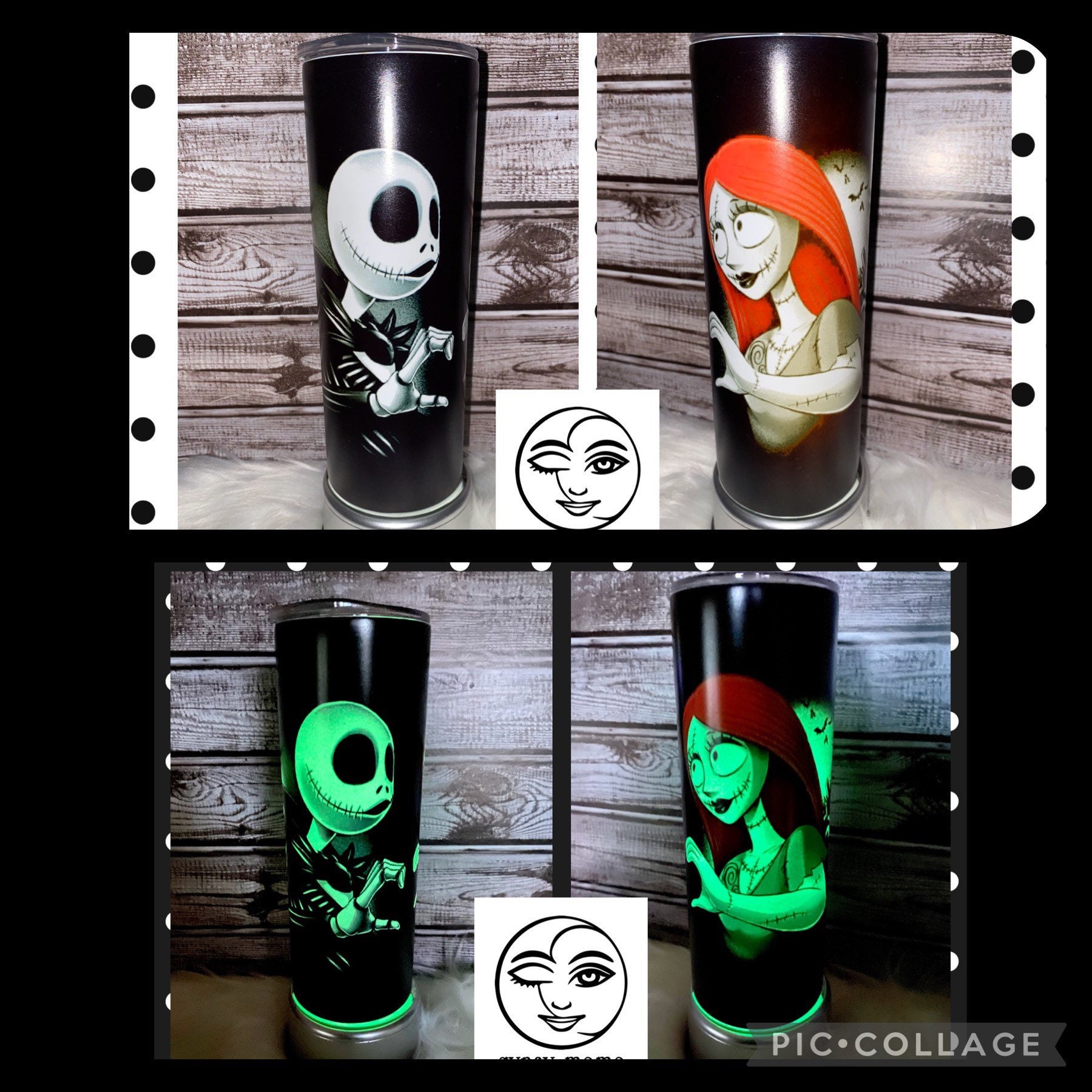 Handcrafted Nightmare Before Christmas 40oz Tumbler – Jack & Sally Glow In The Dark – Stainless Steel