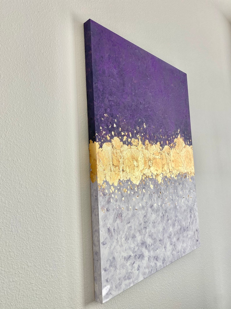 Abstract Purple White and Gold Painting Canvas Painting Etsy