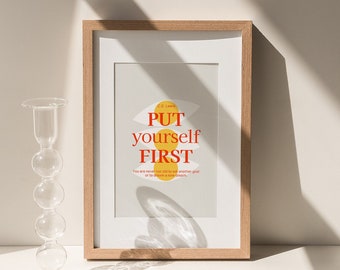 Put Yourself First Wall Print, Quote Wall Art, Colourful Digital Download Print, Large Printable Art, Downloadable Prints