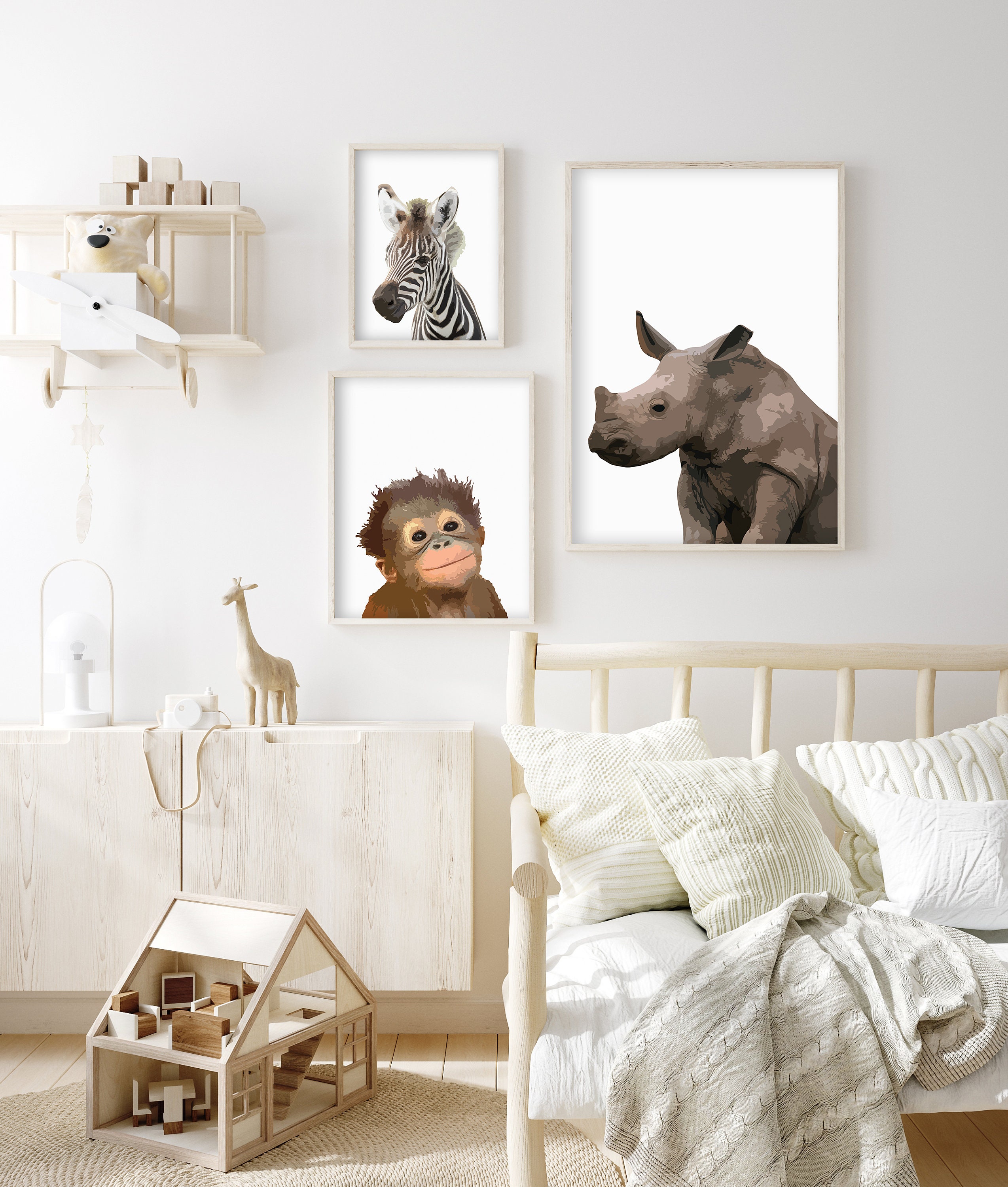 Safari Animal Nursery Prints Instant Digital Download Baby Rhino Wall