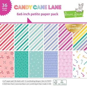 Petit paquet de papier Lawn Fawn Candy Cane Lane 6 x 6 po. NOUVEAU