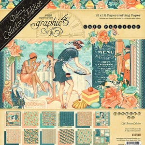 Graphic 45 Café Parisian - Edición de coleccionista Papeles de 12x12, 8x8, 6x6