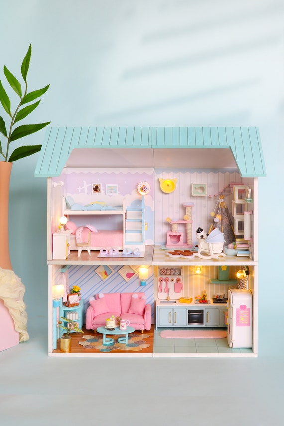Kit de maison de poupée miniature en bois rose Hongda C007 Cocoa's Fantastic Ideas, kit de maison de poupée DIY miniature à vendre Kit de maison de poupée miniature en bois rose Hongda C007 Cocoa's Fantastic Ideas, kit de maison de poupée DIY miniature à vendre