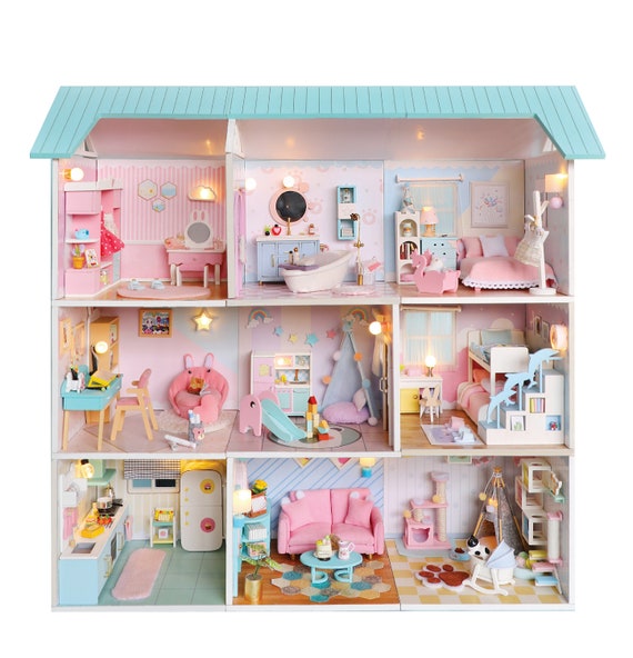 Rolife Dollhouse DIY Miniature Set Garden House LED Model Building Kit  Hobby CraftHome Decor-Christmas Birthday Gifts for Boys Girls Women Friends