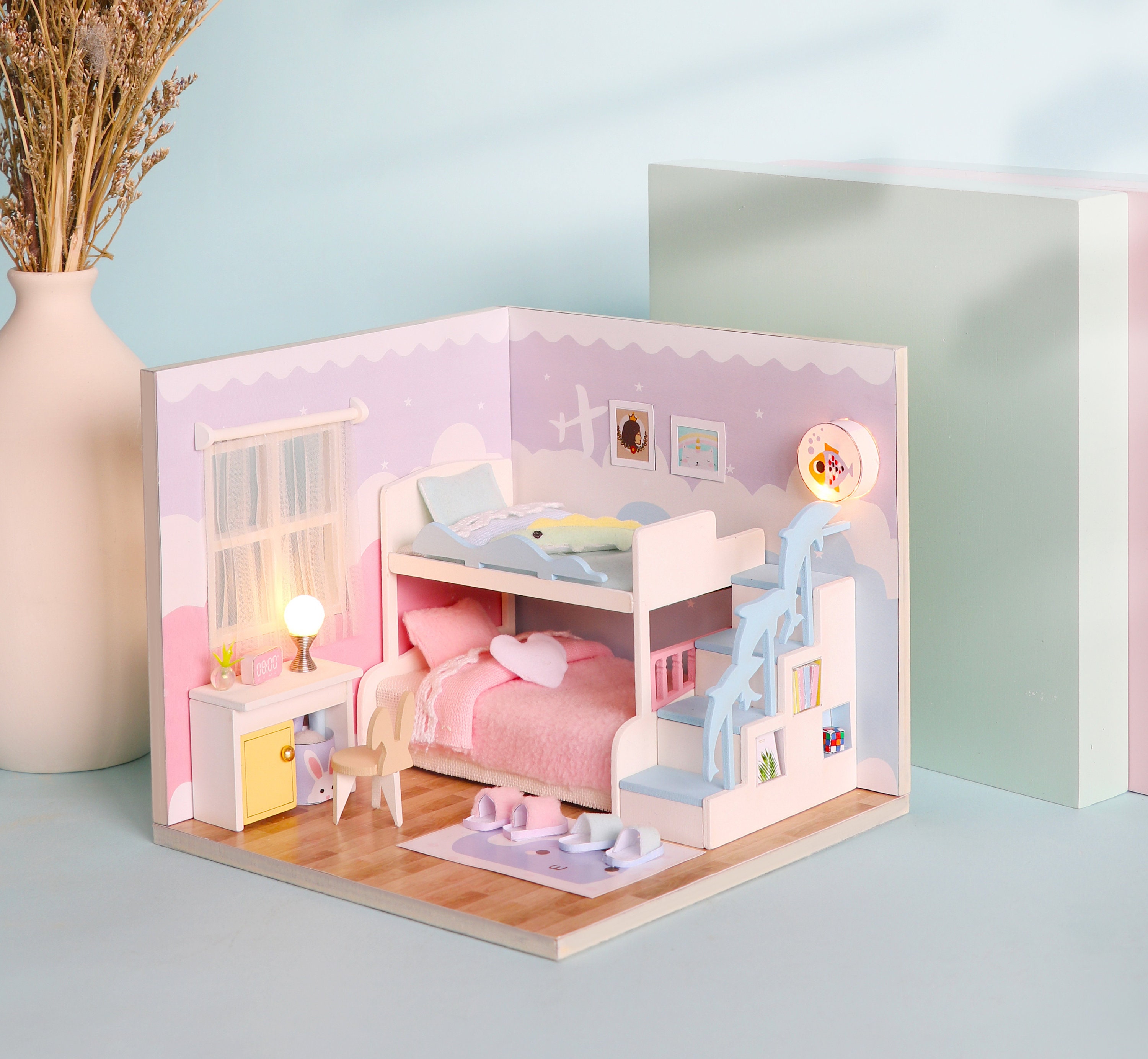 Rolife Dollhouse DIY Miniature Set Garden House LED Model Building Kit  Hobby CraftHome Decor-Christmas Birthday Gifts for Boys Girls Women Friends