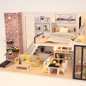 Miniature DIY Dollhouse Kit, Wooden Model House, DIY Craft Home, Dollhouse Furniture Accessories Sets