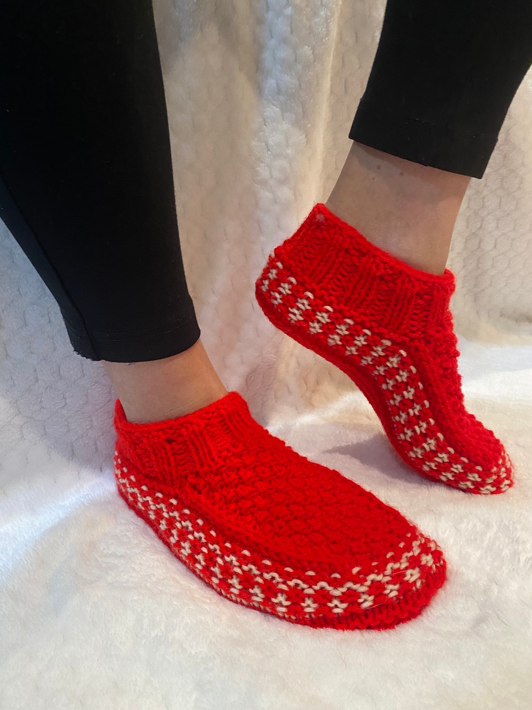 Red Slipper Socks Etsy