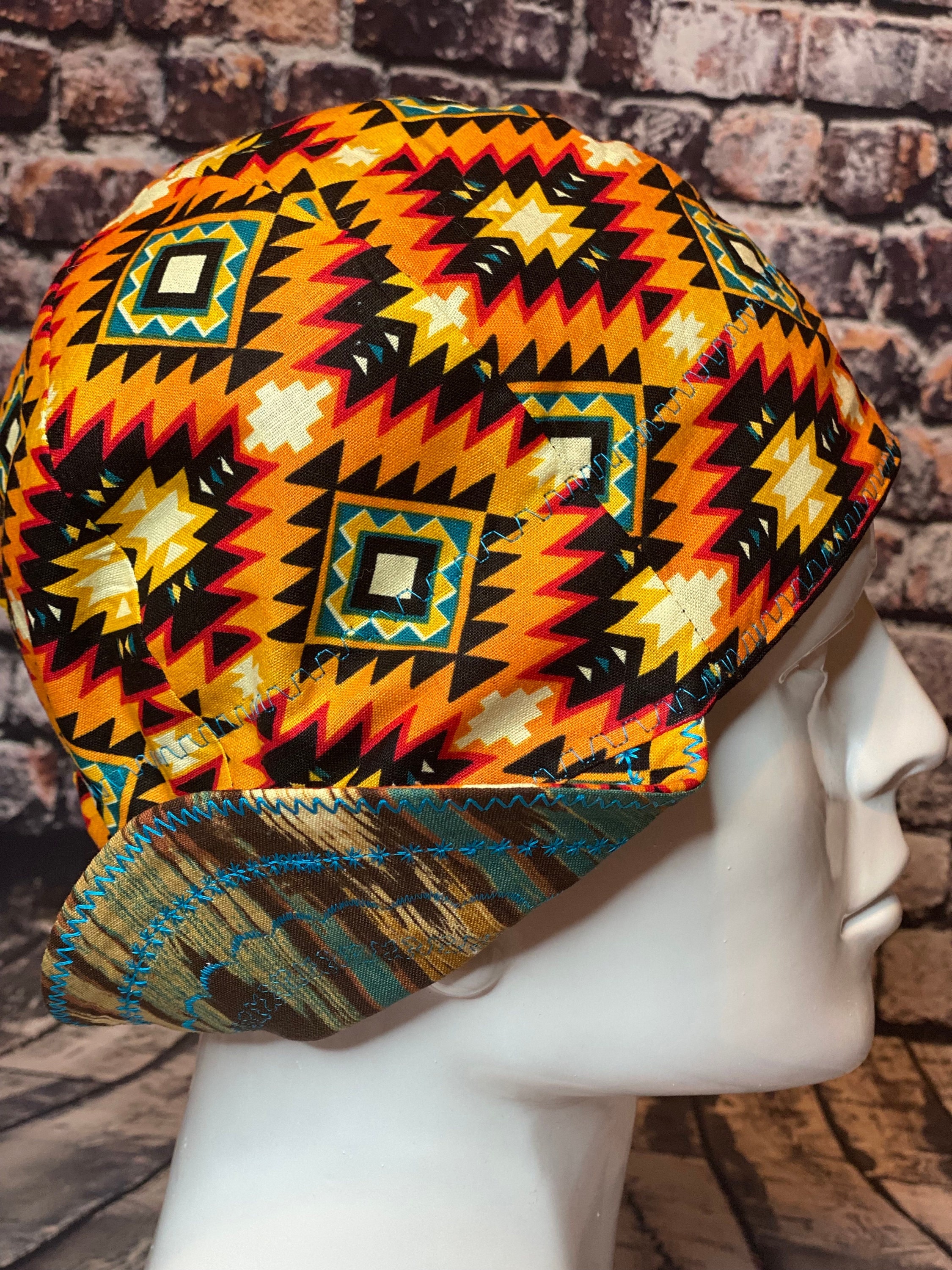 #02 Aztec/Charcoal Welders Hats Bikers Caps Welding Cap Hat Cotton Handmade