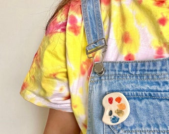 paint palette brooch - handmade, handpainted ceramic badge pin