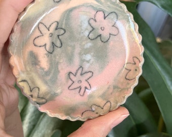 floral handmade trinket/ring/jewellery dish - cute ceramics, pottery