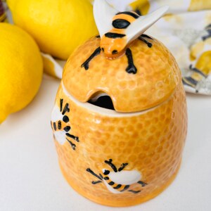 ceramic honey jar with bee details handmade, handpainted ceramics image 2