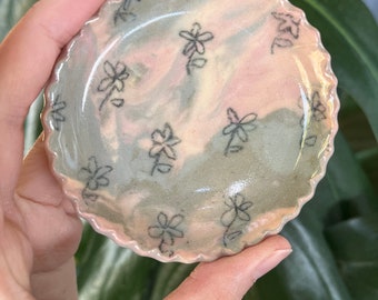 floral handmade trinket/ring/jewellery dish - cute ceramics, pottery