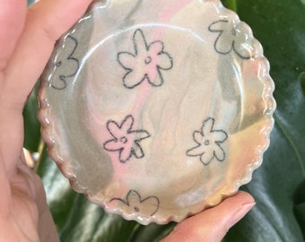 floral handmade trinket/ring/jewellery dish - cute ceramics, pottery