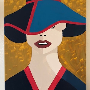 Elegant Woman in Trendy Hat - Original Acrylic Painting